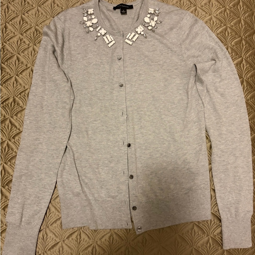 Embellished Gray Cardigan - Ann Taylor